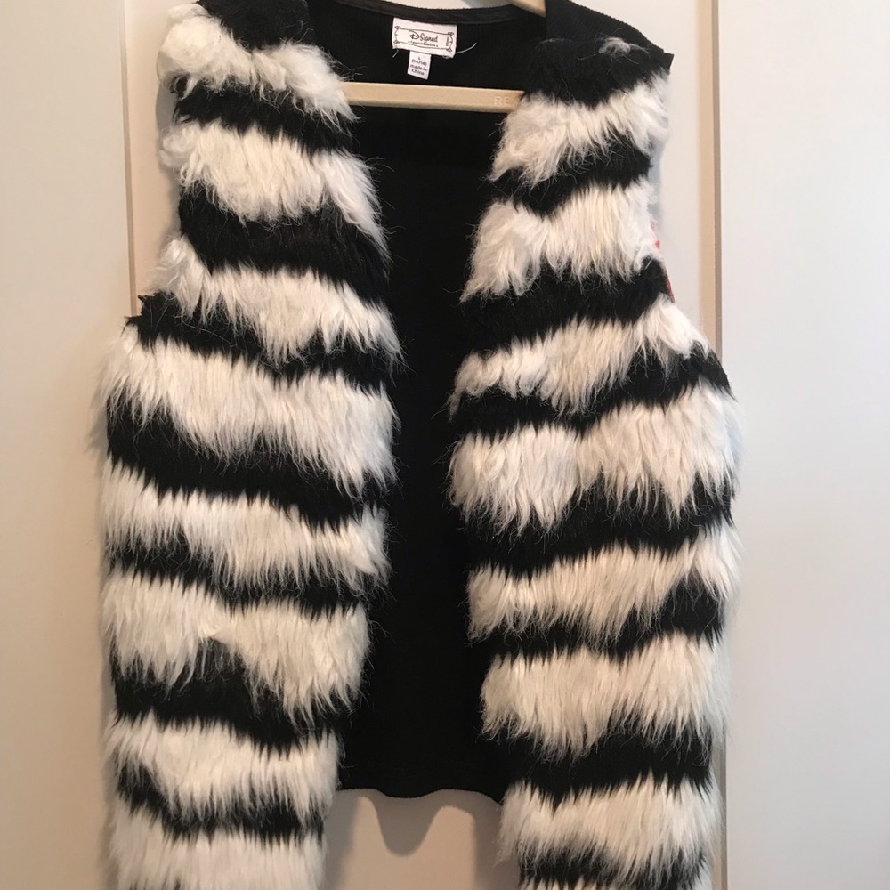 Black and white striped faux fur vest